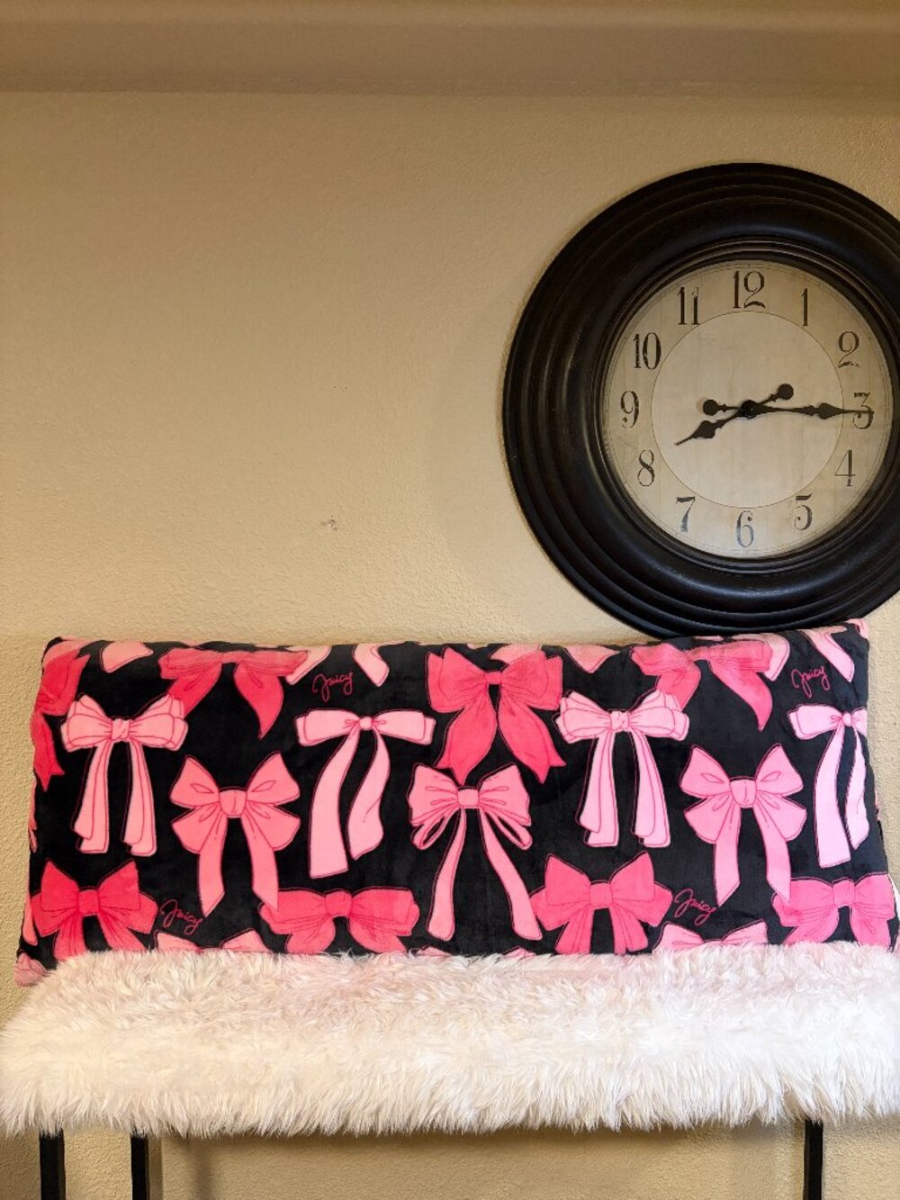 Juicy Couture Pink Bow Black Body Pillow 20x48 Y2K McBling NWT
